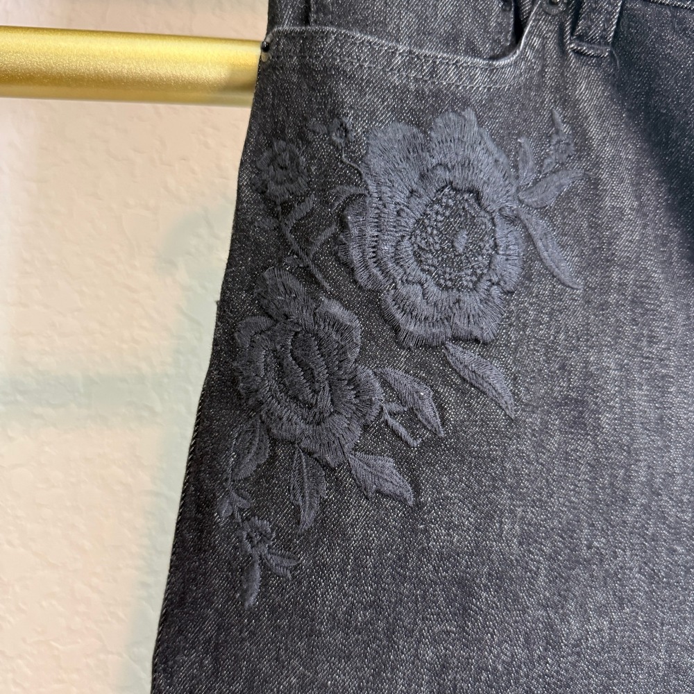 Lauren Ralph Lauren Premier Skinny Slimming Black Floral Embroidered Jeans 16 - Picture 5 of 12